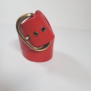 Vintage Women’s Calderon Leather Belt Size 30 Red 2.5 inch Wide Brass Buckle